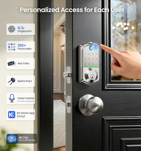 Miniatura 3 de Veise VE017 Cerradura inteligente de puerta con huella digital, control de aplicación, entrada sin llave 8 en 1, bloqueo automático, puerto