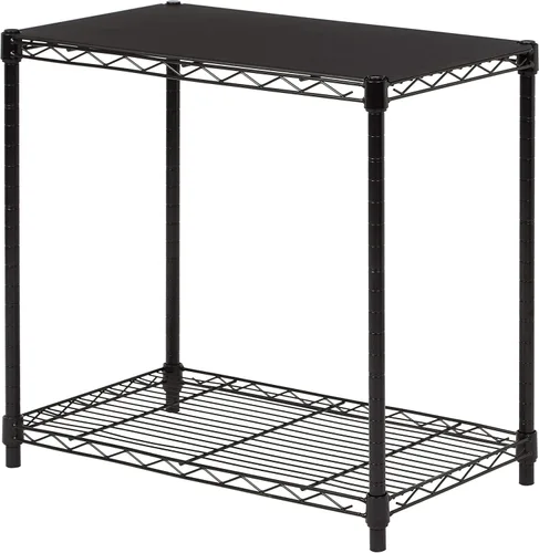 Amazon Basics Almacenamiento apilable de 2 estantes, 13.3 pulgadas de profundidad x 23.2 pulgadas de ancho x 22.2 pulgadas de alto, negro