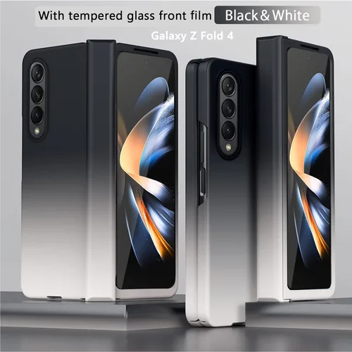 Miniatura 2 de NINKI Funda compatible con Galaxy Z Fold 4 en blanco y negro degradado con protector de pantalla y bisagra, funda protectora de cuerpo completo