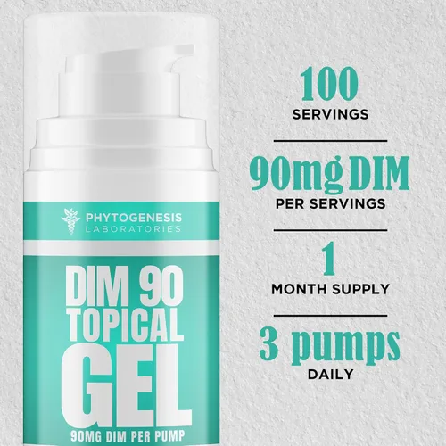 Miniatura 3 de Phytogenesis DIM 90 - Suplemento dim de máxima fuerza gel tópico - 90 mg de diindolilmetano natural (DIM) por porción - Soporte hormonal, cognitivo