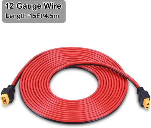 Miniatura 2 de Cable de extensión XT60 para panel solar, RV, batería automotriz, RC, estación de energía portátil, generador solar 12AWG 15 pies 4.5M