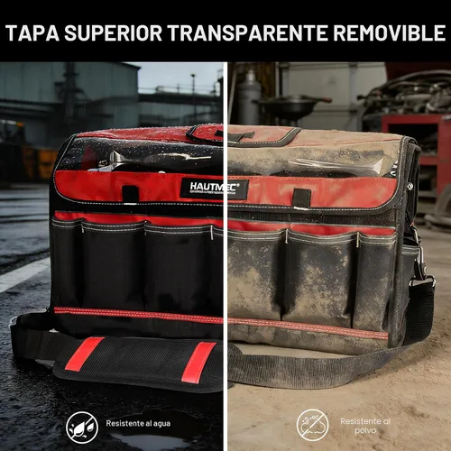 Miniatura 2 de HAUTMEC HT0296 - Bolsa de herramientas resistente de 20 pulgadas con cubierta transparente impermeable, bolsa de herramientas grande con mango