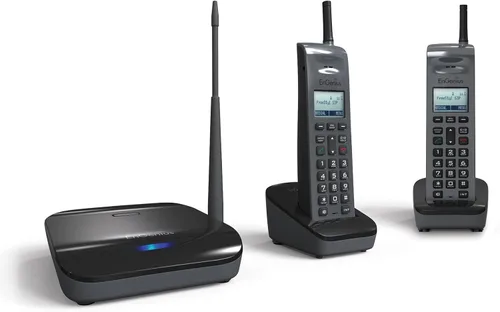 EnGenius FreeStyl SIP2, teléfono VoIP portátil de largo alcance de 900 Mhz con radio de 2 vías para transmisión/intercomunicador, expandible hasta