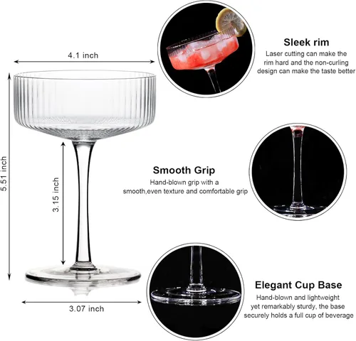 Miniatura 3 de Juego de 4 vasos de cristal soplado a mano, juego de vasos de Martini de 9 onzas con tallo, elegantes vasos de cóctel para bar, Margarita