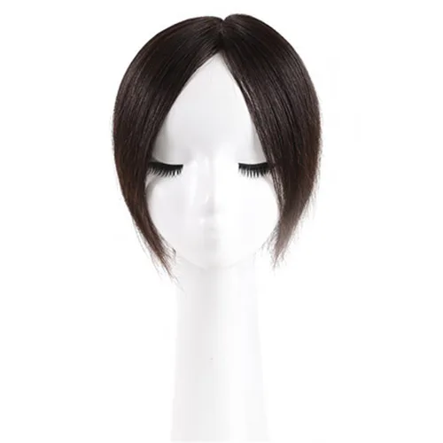 Miniatura 2 de RemeeHi Toppers de cabello humano recto corto 7.1 in hecho a mano clip en postizo para cubrir el cabello blanco cinta toupee Wiglet 2.0x2.8 in rojo