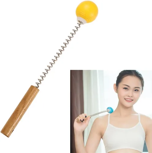Miniatura 8 de Paquete de 1 martillo masajeador de pelota de golf con mango de madera de resorte, masaje de mano para aliviar el dolor, cuello y espalda, Gris