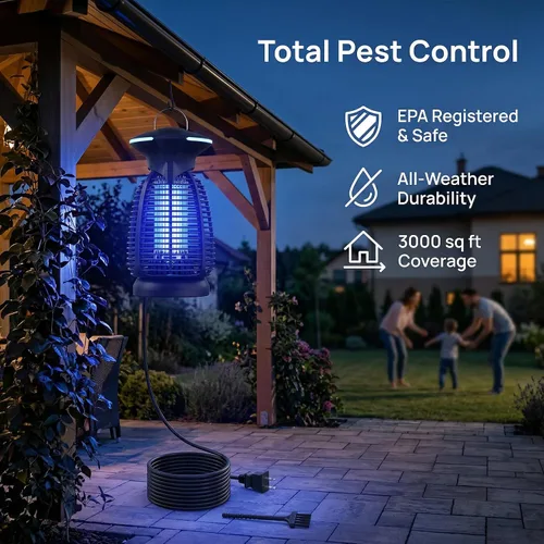 Miniatura 11 de Exterminador eléctrico de insectos al aire libre – 4200 V de alto voltaje insecto asesino impermeable luz LED para mosquitos, mosca, patio, porche