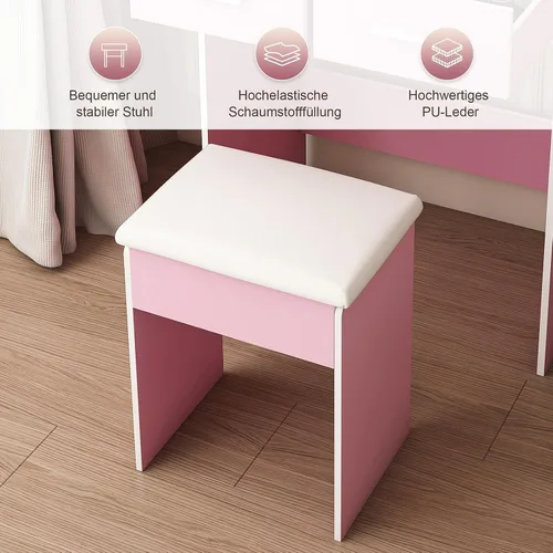 Miniatura 7 de Escritorio de tocador para adolescentes con espejo y luces, pequeña mesa de tocador con espejo deslizante, mini tocador de maquillaje con cajones
