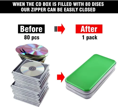 Miniatura 4 de Funda para CD, capacidad para 80 DVD, VCD, multimedia, Blu-ray, soporte para cartera, organizador de almacenamiento (verde)