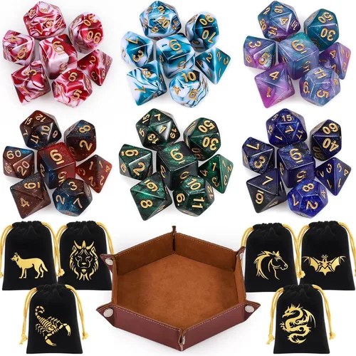 Miniatura 28 de CiaraQ Juego de dados poliédricos - Dados para juegos de rol DND para Calabozos y Dragones, juego de mesa RPG, doble color, 35 piezas