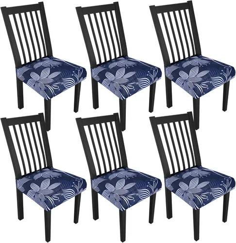 Miniatura 43 de Juego de 4 fundas elásticas para sillas de comedor, fundas para sillas de comedor con estampado floral, fundas para asientos de sillas con estampado