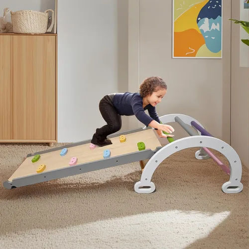 Miniatura 6 de Pikler - Juego de escalada triangular para niños pequeños 7 en 1, juego de escalador de interior de arco iris, plegable, juguete de escalada