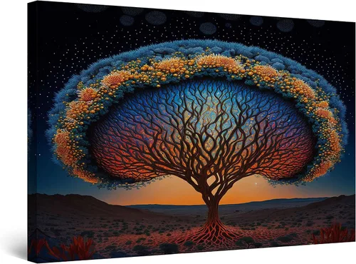 Miniatura 67 de Startonight Lienzo decorativo abstracto para pared, pintura del árbol de la vida amarillo, impresión grande estirada, moderna para dormitorio o sala