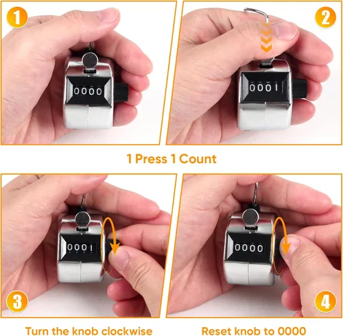 Miniatura 6 de Contador de Mano de Metal, Contador Clicker con Pantalla de 4 Dígitos, Contador Manual Mecánico para Contar, Golf, Béisbol, Tejido, Entrenamiento