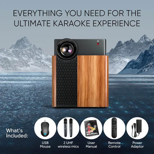 Miniatura 9 de MASINGO Máquina de karaoke portátil 4 en 1 con proyector inteligente de 1080p con WiFi, altavoz y 2 micrófonos inalámbricos. Sistema Android
