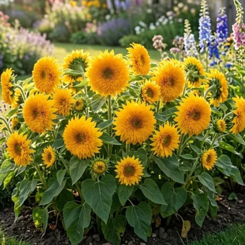 50 semillas de girasol Blue Teddy Bear - Impresionantes flores anuales para tu jardín sin OGM herencia del jardín - Instrucciones de plantación para