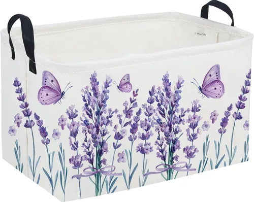 Miniatura 39 de Cesta plegable rectangular de tela para almacenamiento,con revestimiento impermeable y asas, sirve como organizador de juguetes, cesta de regalo