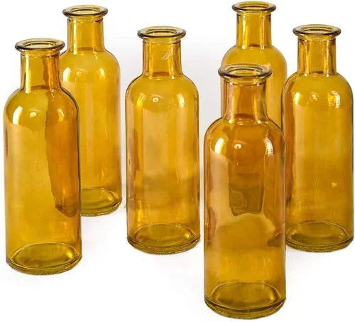 Miniatura 18 de Serene Spaces Living Juego de 6 jarrones de botella de medicina para flores de tallo largo - Tamaño pequeño, juego de jarrones turquesa Pequeño azul