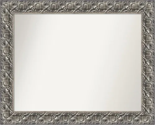 Miniatura 134 de Amanti Art Espejo de baño plateado para sobre fregadero, 26 x 26 pulgadas, espejo cuadrado de níquel pulido, marco de madera tradicional mediano, se