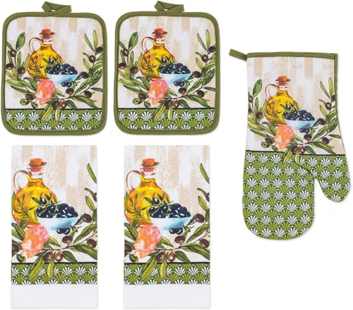 Miniatura 14 de Juego de ropa de cocina de 5 piezas, 2 toallas de algodón, 2 agarraderas, 1 guante de horno con lazo para colgar, material 100% algodón en la parte