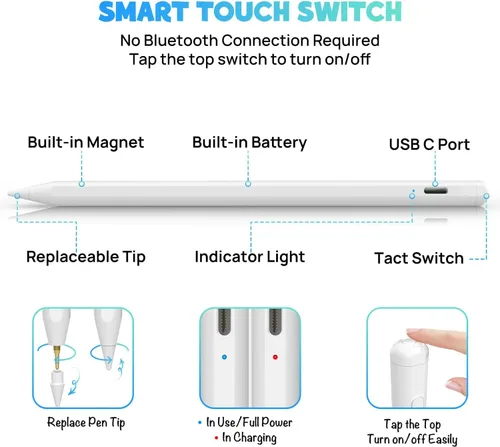 Miniatura 2 de Lápiz óptico para iPad con rechazo de palma, sensibilidad a la inclinación, diseño magnético, lápiz digital XHRGL Active compatible con Apple iPad