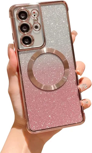 Miniatura 26 de phylla Funda magnética para teléfono Samsung Galaxy S21 con purpurina degradada compatible con Magsafe, Luruxy chapado en bonita cubierta Rosa