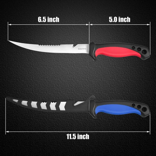 Miniatura 3 de Sidomma Juego de 2 cuchillos de filete de pesca de acero inoxidable de 6.5 pulgadas para filetear, equipo de pesca, juego de herramientas de pesca