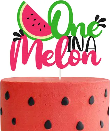 Decoración para pastel de sandía con purpurina One in a Melon, decoración de fiesta infantil con temática de sandía, suministros de fiesta para baby