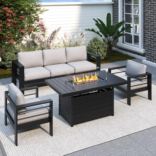 Miniatura 27 de Solaste Juego de muebles de patio de aluminio para todo tipo de clima, moderno juego de muebles de metal para exteriores con asientos profundos