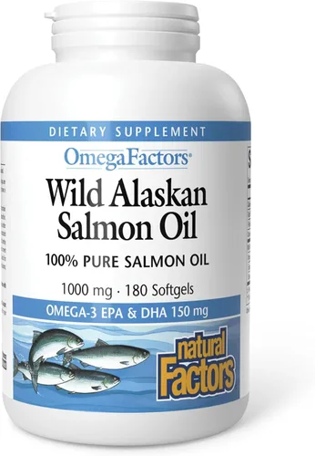 Miniatura 10 de Omega Factors de Natural Factors, Aceite de Salmón Salvaje de Alaska, Apoya la Salud del Corazón y el Cerebro con Omega-3 DHA y EPA, 90 Cápsulas