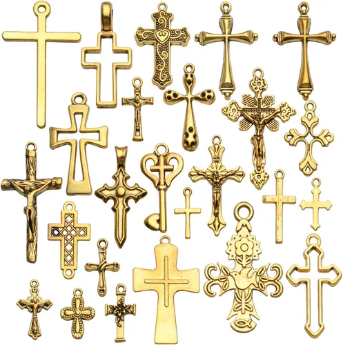 Mixed Crosses Charms Pendants Jewelry Findings for Making Bracelet and Necklace Dorado