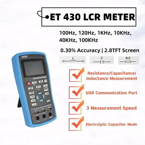 Miniatura 2 de ET430 LCR Medidor 100KHz Digital Inductancia Capacitancia Resistencia Probadores Multímetro Eléctrico con Puntos de Frecuencia Fijos