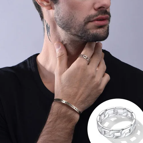 Miniatura 2 de Silvora Anillos de plata de ley 925, anillos de cadena para mujeres y hombres, anillo de eternidad vintage, anillo de joyería tamaño 6-12