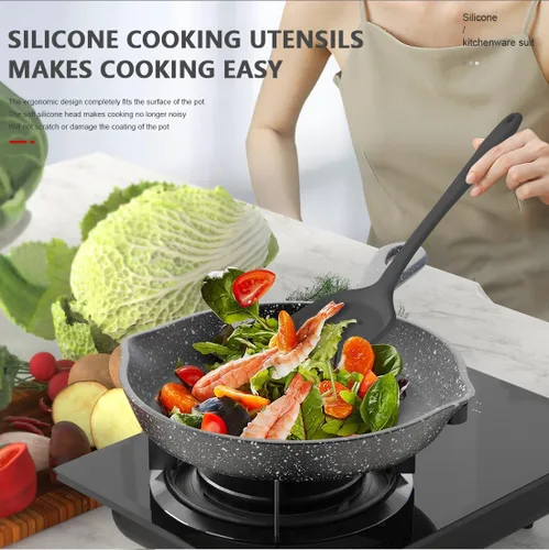 Miniatura 5 de AOTHOD Juego de utensilios de cocina de silicona, resistentes al calor de 446 °F, juegos de espátula, pinzas giratorias, cuchara, utensilios de Gris