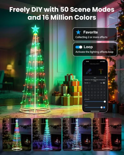 Miniatura 3 de Paquete de 2 Luces Inteligentes de Árbol de Navidad en Forma de Cono - Árbol Artificial de 5 Pies con 130 LED y 6 Pies con 154 LED con Estrella