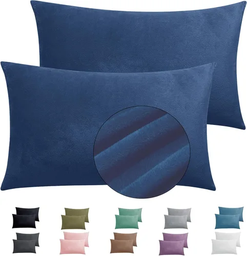 Paquete de 2 fundas de almohada King de terciopelo con cremallera, súper suaves y acogedoras de lujo, fundas de almohada de franela difusa con Azul