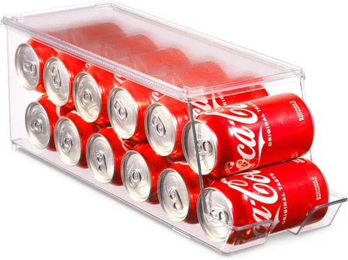 Miniatura 6 de Juego de 2 cubos organizadores apilables para refrigerador, dispensador de latas de soda, soporte de bebidas para refrigerador, congelador, cocina
