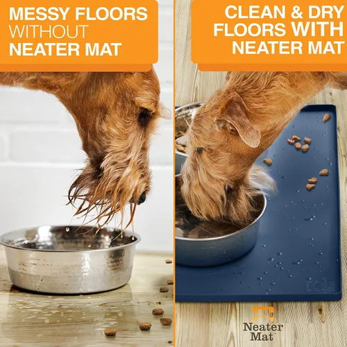 Miniatura 6 de Neater Pet Brands Neater Mat - Tapetes para mascotas para comida y agua, tapete para tazón de gato y perro, de silicona impermeable, bandeja de Azul