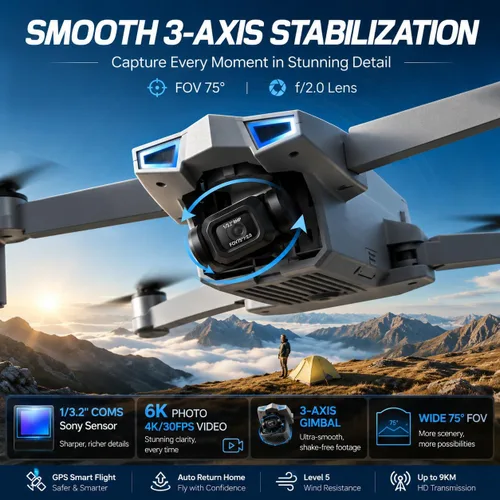 Miniatura 3 de Holy Stone HS790 GPS Dron con cámara 6K y cardán de 3 ejes, drones FPV RC cuadricópteros con cámara para adultos 4K/30FPS Video, transmisión