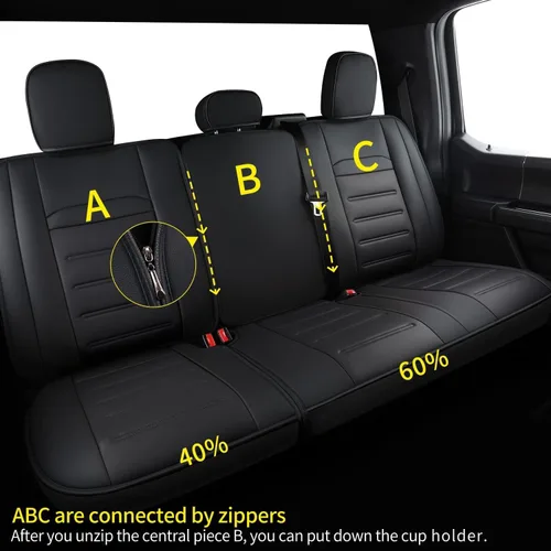 Miniatura 6 de LUCKYMAN CLUB Fundas de asiento de piel sintética para F150, compatibles con F150 SuperCrew 2015-2024, y F250 F350 F450 Super Duty Crew Cab Negro