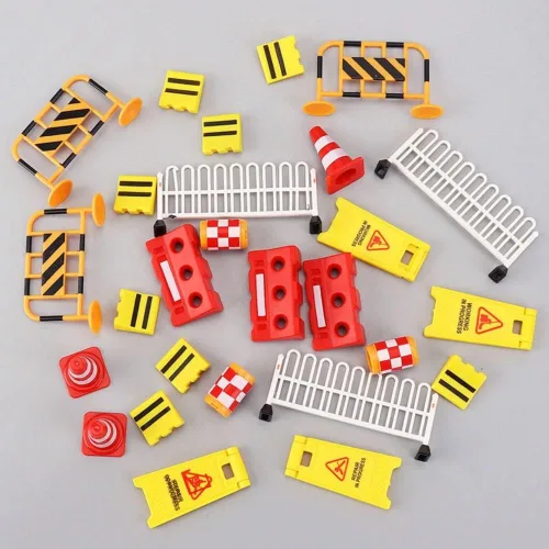 Miniatura 2 de gofidin 62PCS Mini Conos De Tráfico Calle Escena Modelo Carretera Carretera Bloque Cercas Estacionamiento Barra Transversal Enseñanza Temprana Niños