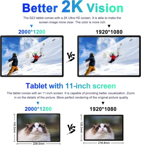 Miniatura 3 de SEBBE 2026 Tablet 11 Pulgadas Android, Pantalla AI Géminis 2K, 16GB RAM + 256G + 2TB TF, 10000mAh, 2.0 GHz Octa-Core, Widevine L1, 8 MP + 20 MP + 2
