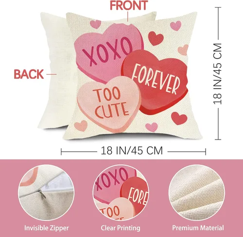 Miniatura 2 de Juego de 4 fundas de almohada decorativas para el día de San Valentín de 18 x 18 pulgadas, color rosa y rojo con texto en inglés "Hello Love Be My