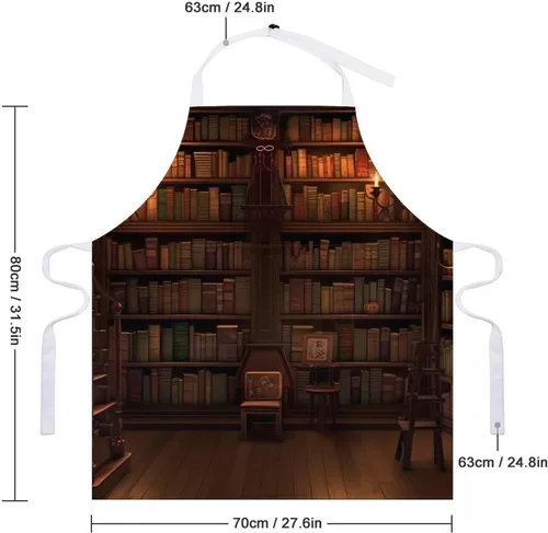 Miniatura 2 de Personalized Book Room Library Adult Apron, Kitchen Cooking Aprons for Woman Man, Adjustable Bib Apron with Pocket for Baking, BBQ Crafting