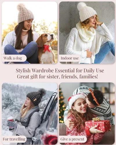 Miniatura 7 de 3 gorros para mujer con pompón, gorro de punto para mujer invierno y otoño, sombreros de invierno cálidos de moda para mujer