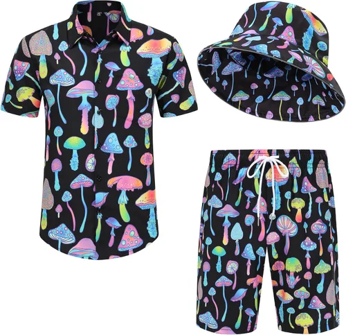 PATSINFOS ropa de festival para hombre, trajes de festival para hombres, trajes rave para hombres, camisa hawaiana de hongos para hombres, 01