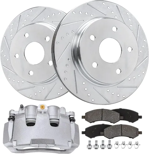 Miniatura 37 de Detroit Axle - Kit de freno delantero para Ford Explorer Mercury Mountaineer 2002-2005 Bujes de rodamiento de rueda perforados y ranurados rotores