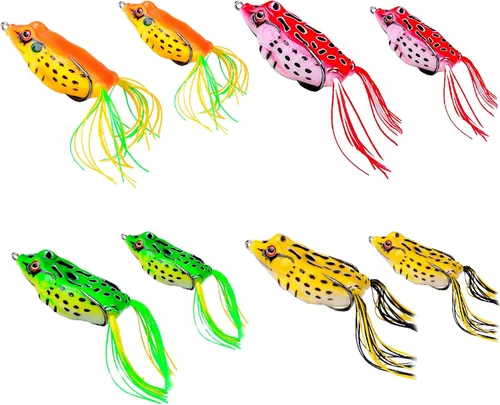 Señuelo de rana Topwater, kit de señuelos de pesca para trucha, señuelos de rana realistas con ganchos sin hierbas, cebo flotante suave para agua