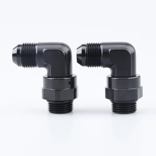 AC PERFORMANCE Adaptador de ajuste de rosca de tubo de aluminio de 90 grados -8 AN macho a -8 AN ORB con junta tórica O Ring Port giratorio, negro