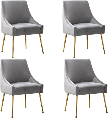 Miniatura 12 de Juego de 2 sillas de comedor modernas de terciopelo, colección de muebles tapizados contemporáneos con patas de metal dorado pulido, elegantes